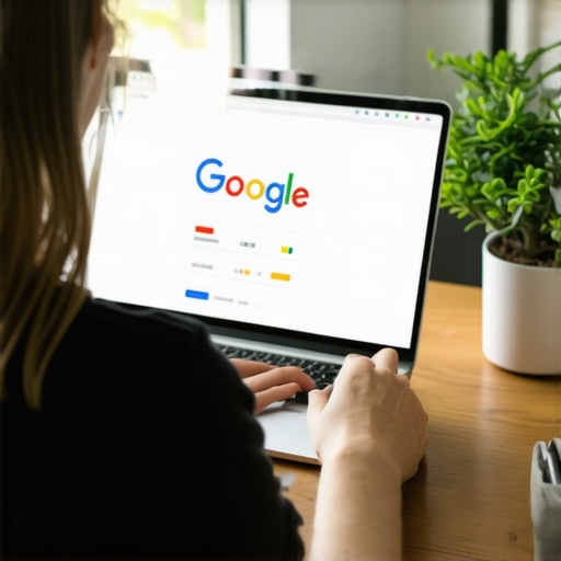 Optimizing Google My Business Person working on Google My Business profile with local SEO tools