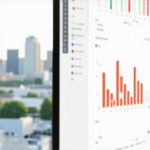 Person analyzing Tulsa SEO metrics on computer with city skyline