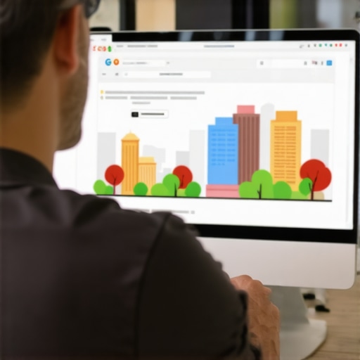 Tulsa business owner editing Google My Business profile on a laptop with Tulsa skyline