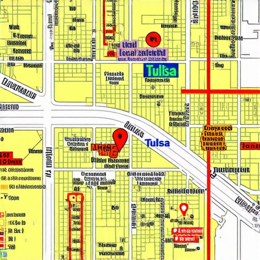 Map illustration showing Tulsa with SEO elements highlighting rankings and local signals.