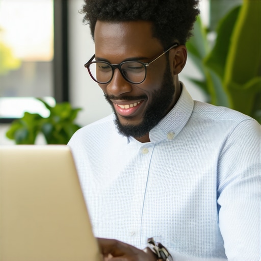 Business owner optimizing Google My Business profile on a laptop.