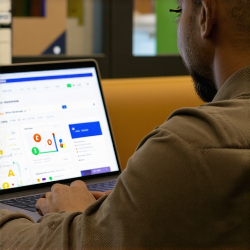 Business owner editing Google My Business profile on laptop in Tulsa storefront.