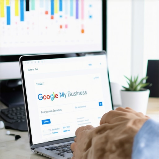 Person reviewing Google My Business profile and SEO charts in Tulsa